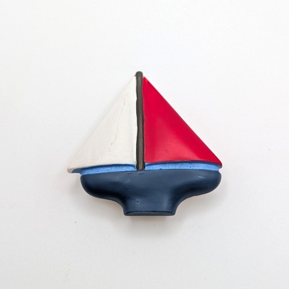 Jewelry - Vintage Sailboat Nautical Red White Blue Enamel Small Button Cover